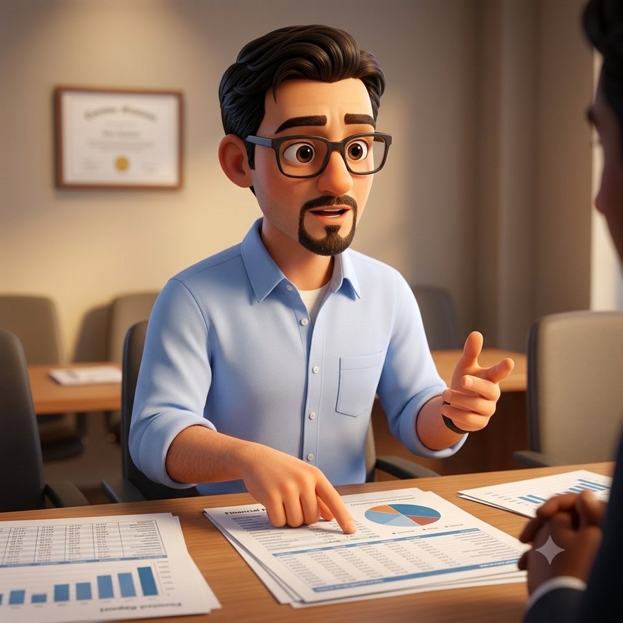 Asesor de Big Consultores explicando un estado financiero a un cliente